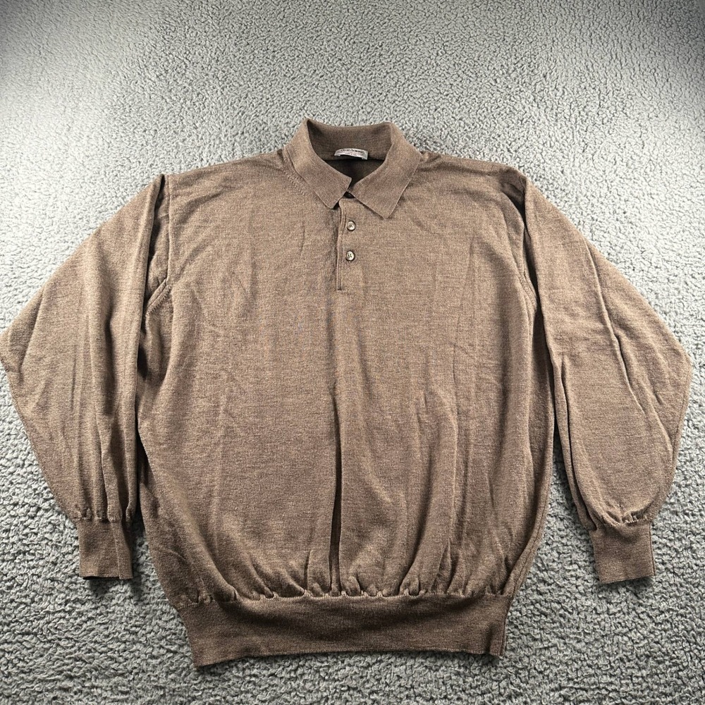Gran Sasso Sweater Mens M Brown Wool Cashmere Silk Polo Long Sleeve Italy